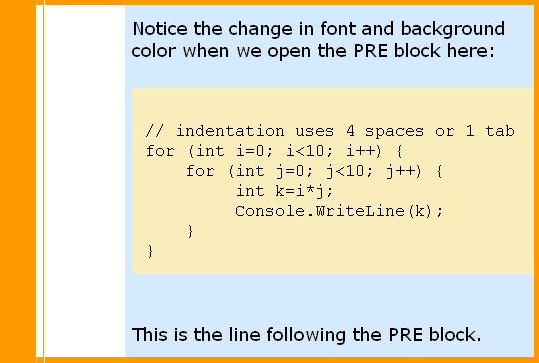 Sample result of a PRE block