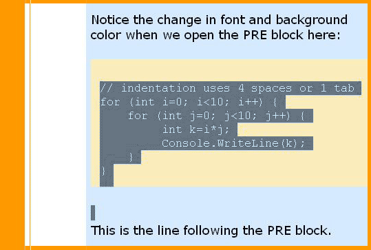 Selecting a few lines upto the end of the PRE block